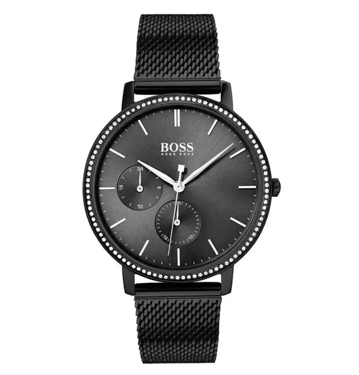 BOSS Hugo Boss HB1502521 Black Mesh Bracelet Crystal Bezel Watch