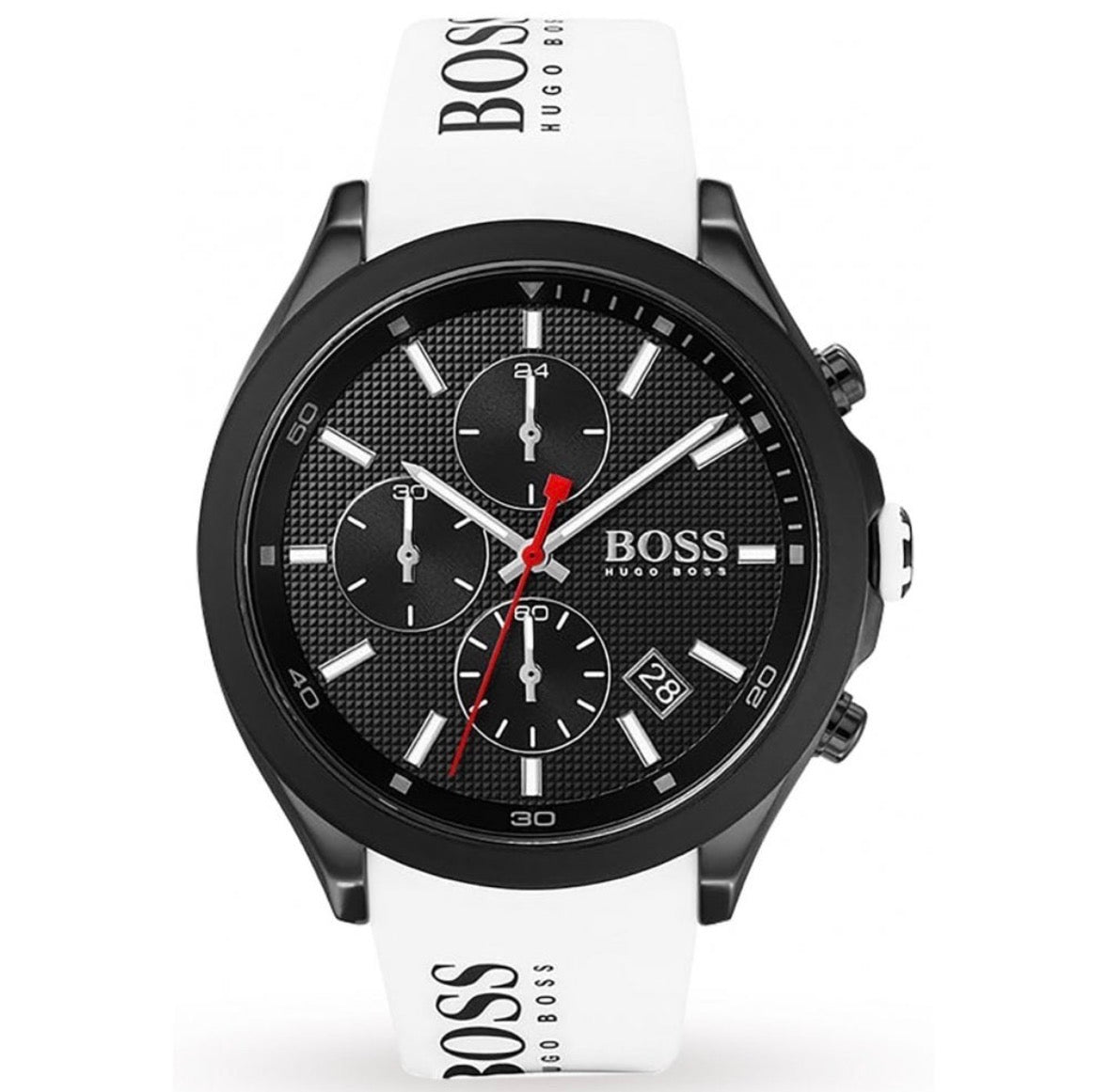 Hugo Boss Men’s Black Chronograph Watch with White Silicone Strap – HB1513718