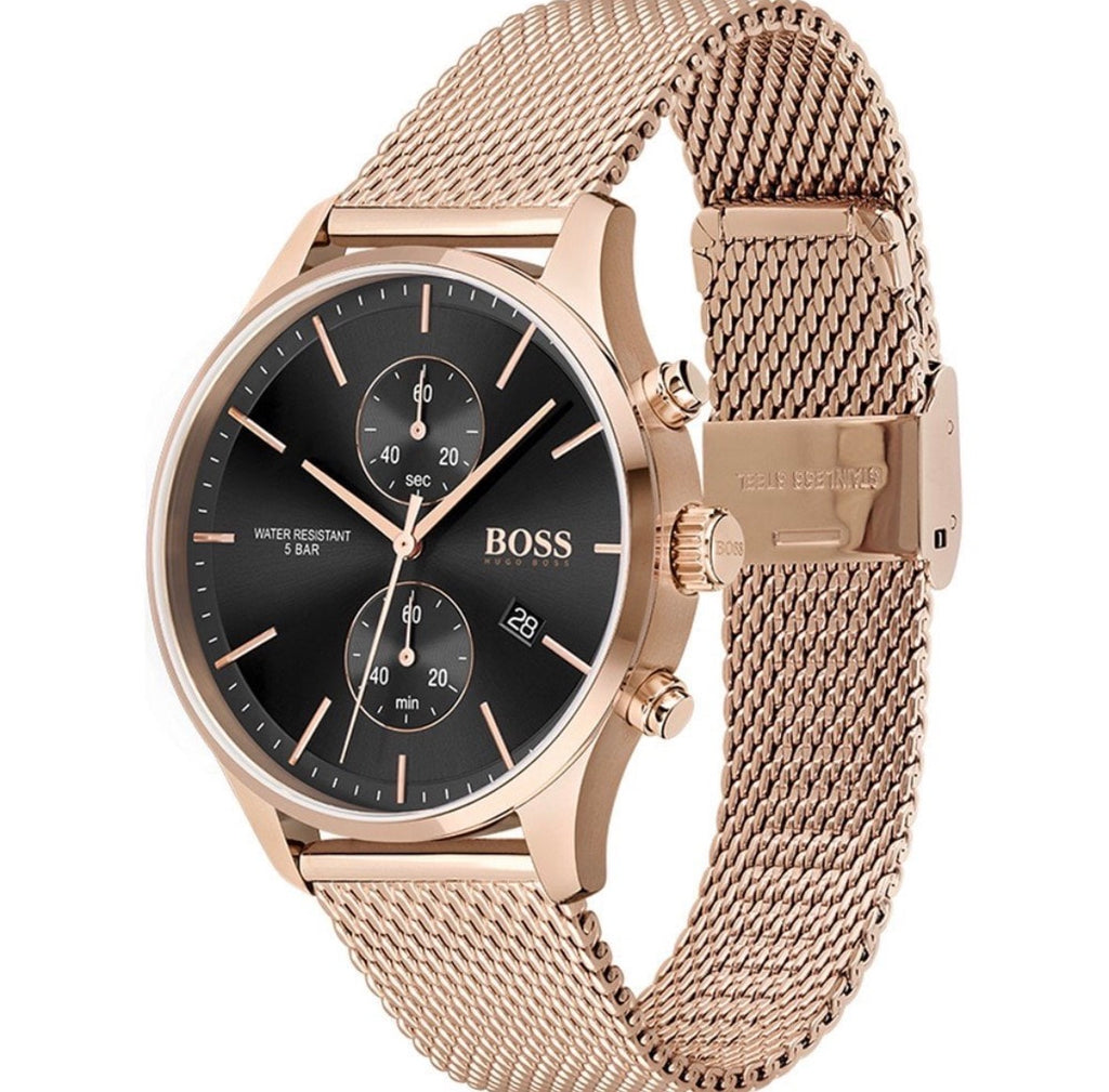 Hugo Boss Integrity 43mm Black Dial Rose Gold Chronograph Watch – HB1513808