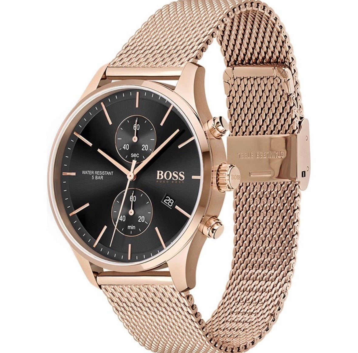 Hugo Boss Integrity 43mm Black Dial Rose Gold Chronograph Watch – HB1513808