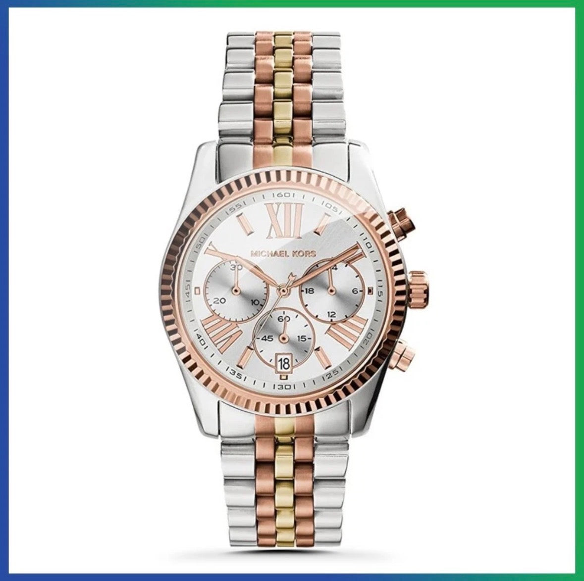 MICHAEL KORS MK5735 Lexington Tricolor Rose Gold Silver Gold Womens Watch 38mm