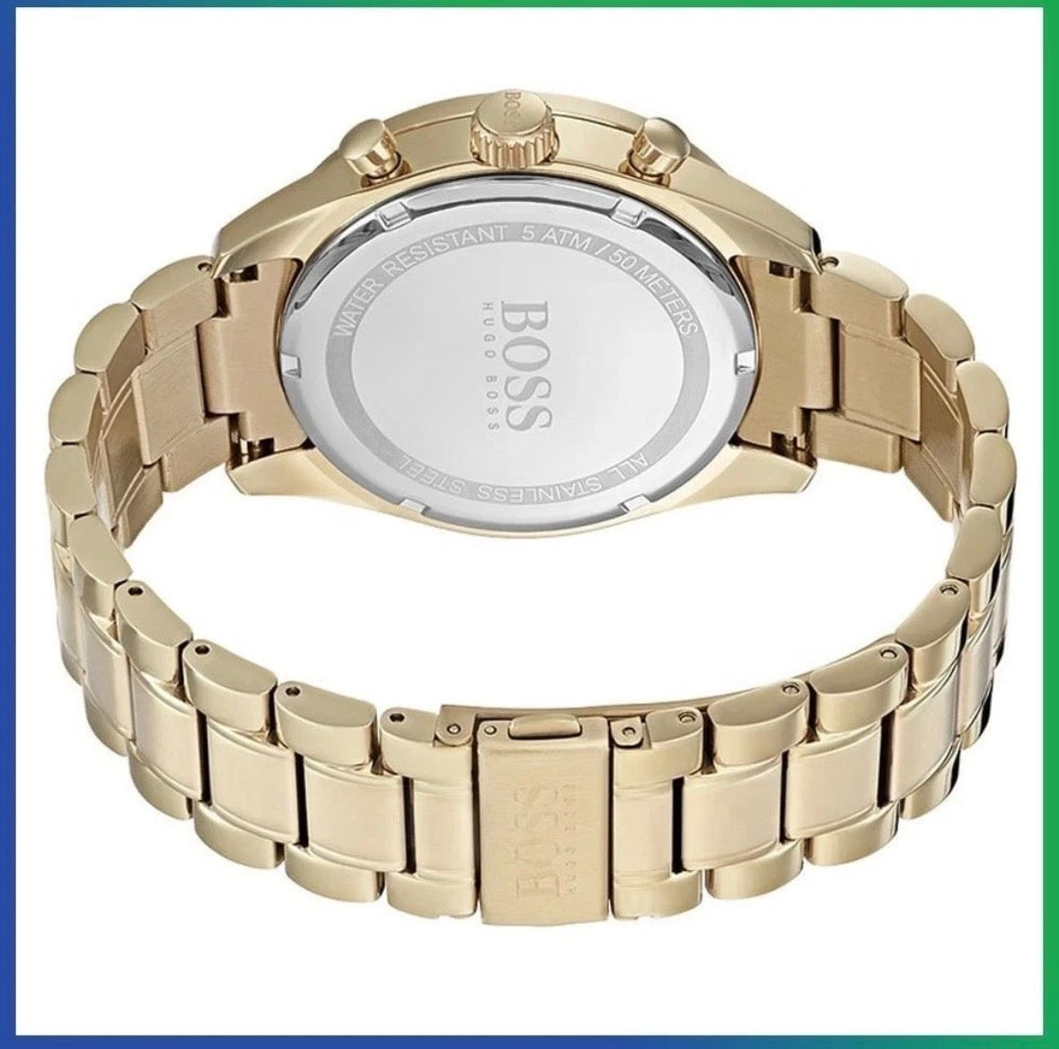 New HUGO BOSS HB1513631 Trophy Beige Dial Gold Strap Chronograph Mens Watch 44mm
