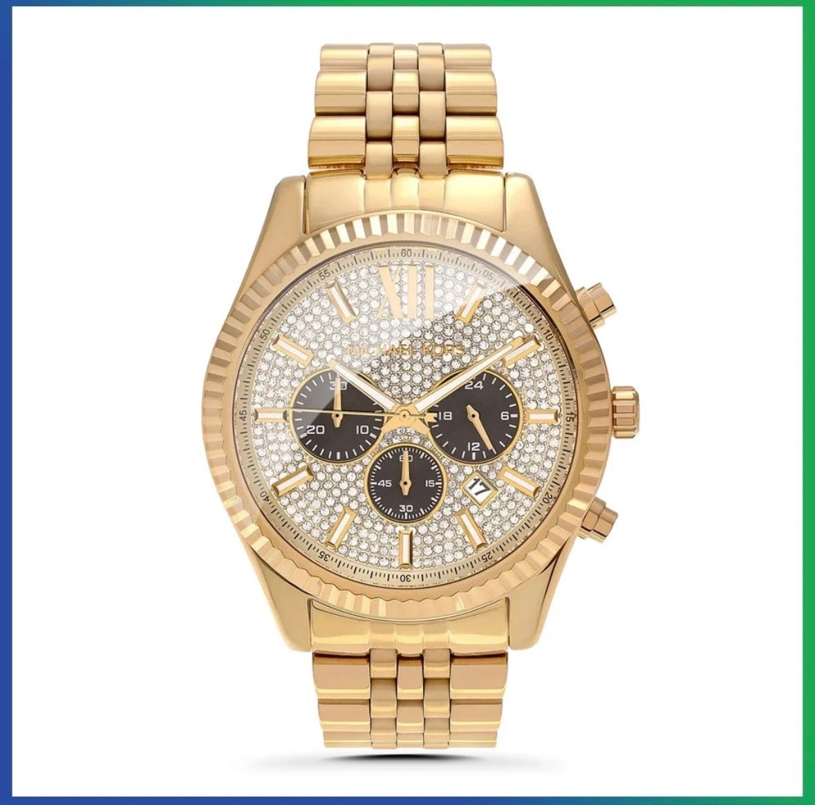Genuine MICHAEL KORS Lexington MK8494 Crystal Gold Mens Fashion Wrist Watch 45mm