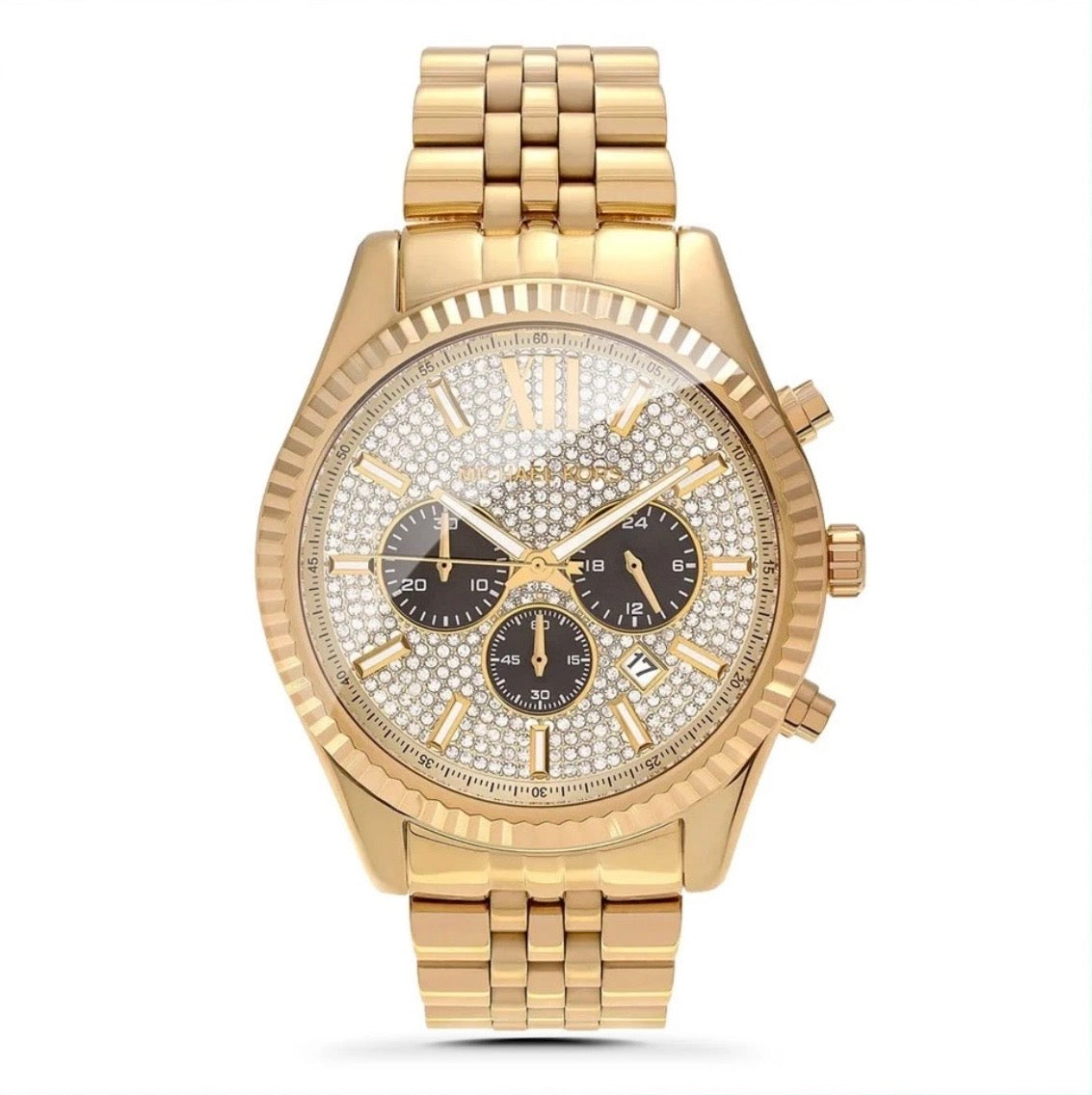 Genuine MICHAEL KORS Lexington MK8494 Crystal Gold Mens Fashion Wrist Watch 45mm