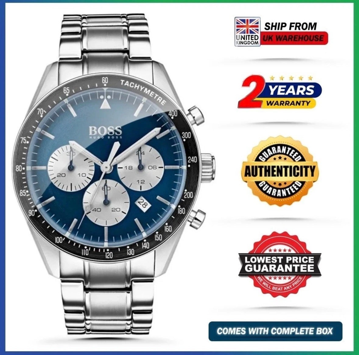 HUGO BOSS Trophy HB1513630 Blue Dial Silver Steel Strap Chrono Men's Watch 44mm  Virtual Concept (56225) Business