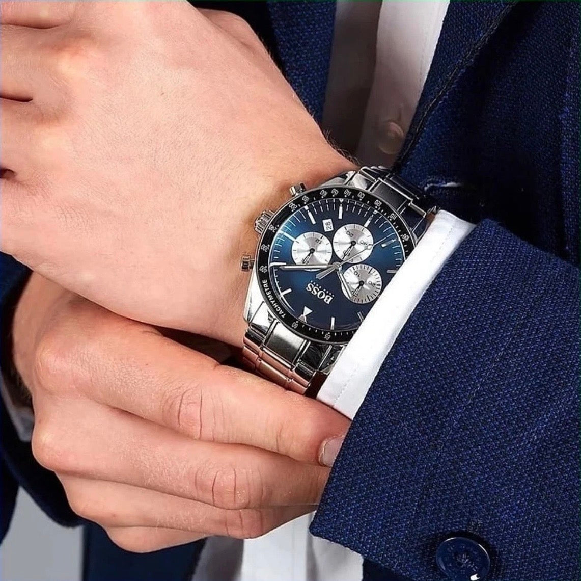 HUGO BOSS Trophy HB1513630 Blue Dial Silver Steel Strap Chrono Men's Watch 44mm  Virtual Concept (56225) Business