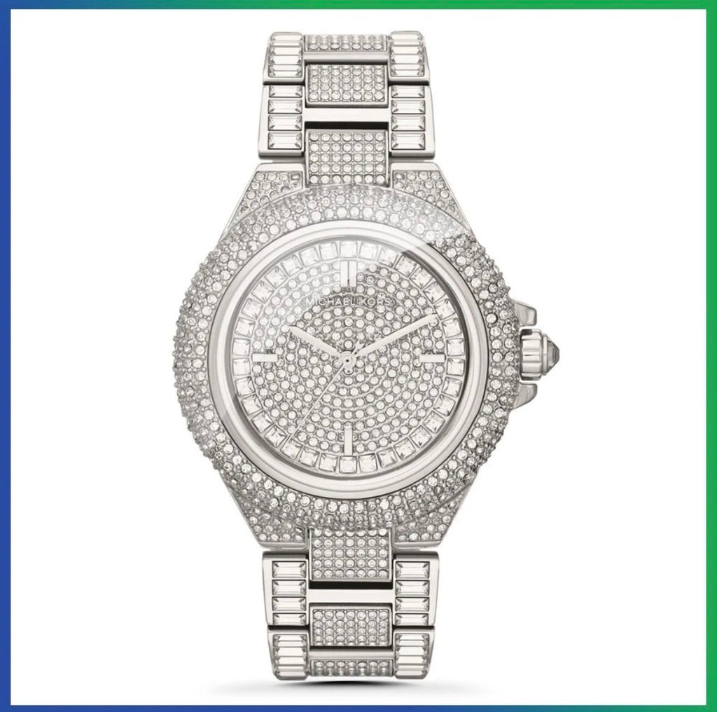New MICHAEL KORS MK5869 Camille Silver Strap & Dial Crystal Womens Watch 43mm