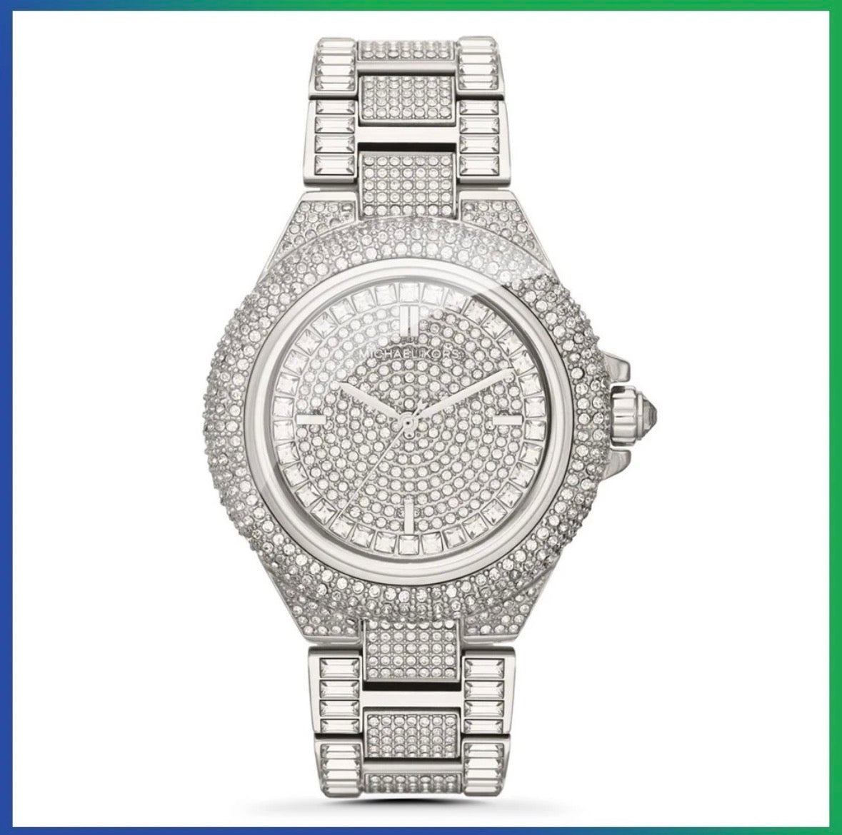 New MICHAEL KORS MK5869 Camille Silver Strap & Dial Crystal Womens Watch 43mm