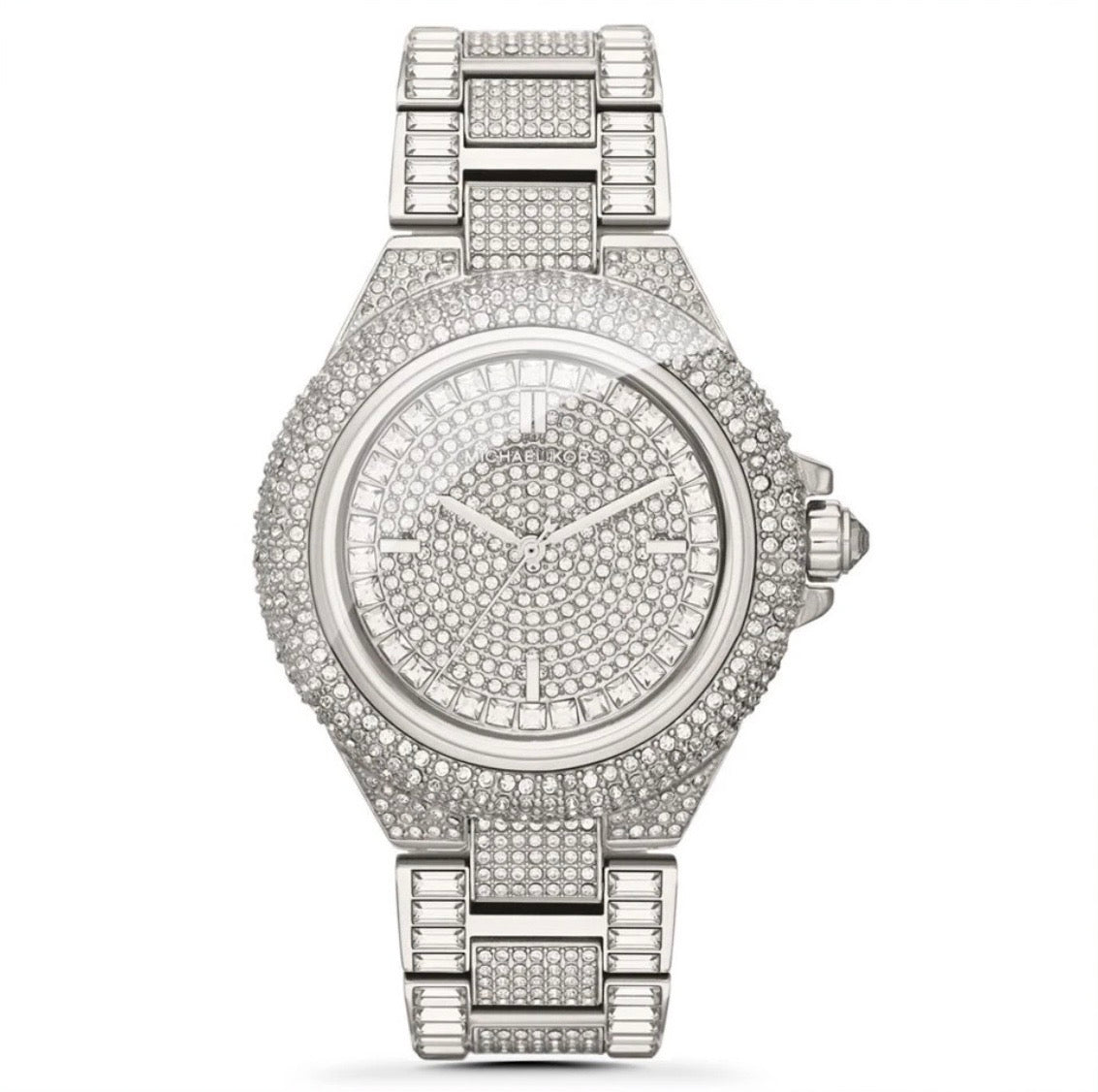 New MICHAEL KORS MK5869 Camille Silver Strap & Dial Crystal Womens Watch 43mm