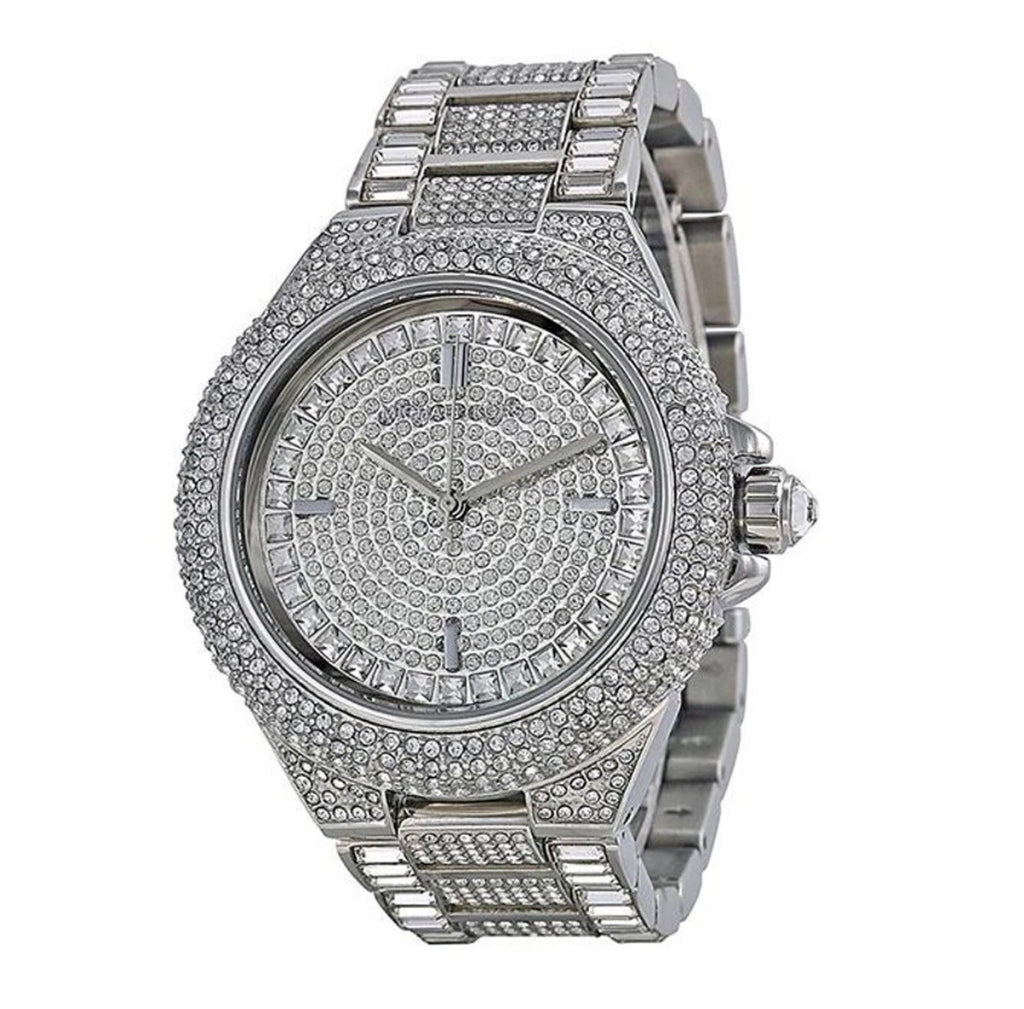 New MICHAEL KORS MK5869 Camille Silver Strap & Dial Crystal Womens Watch 43mm