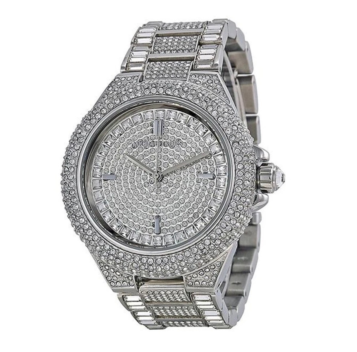 New MICHAEL KORS MK5869 Camille Silver Strap & Dial Crystal Womens Watch 43mm