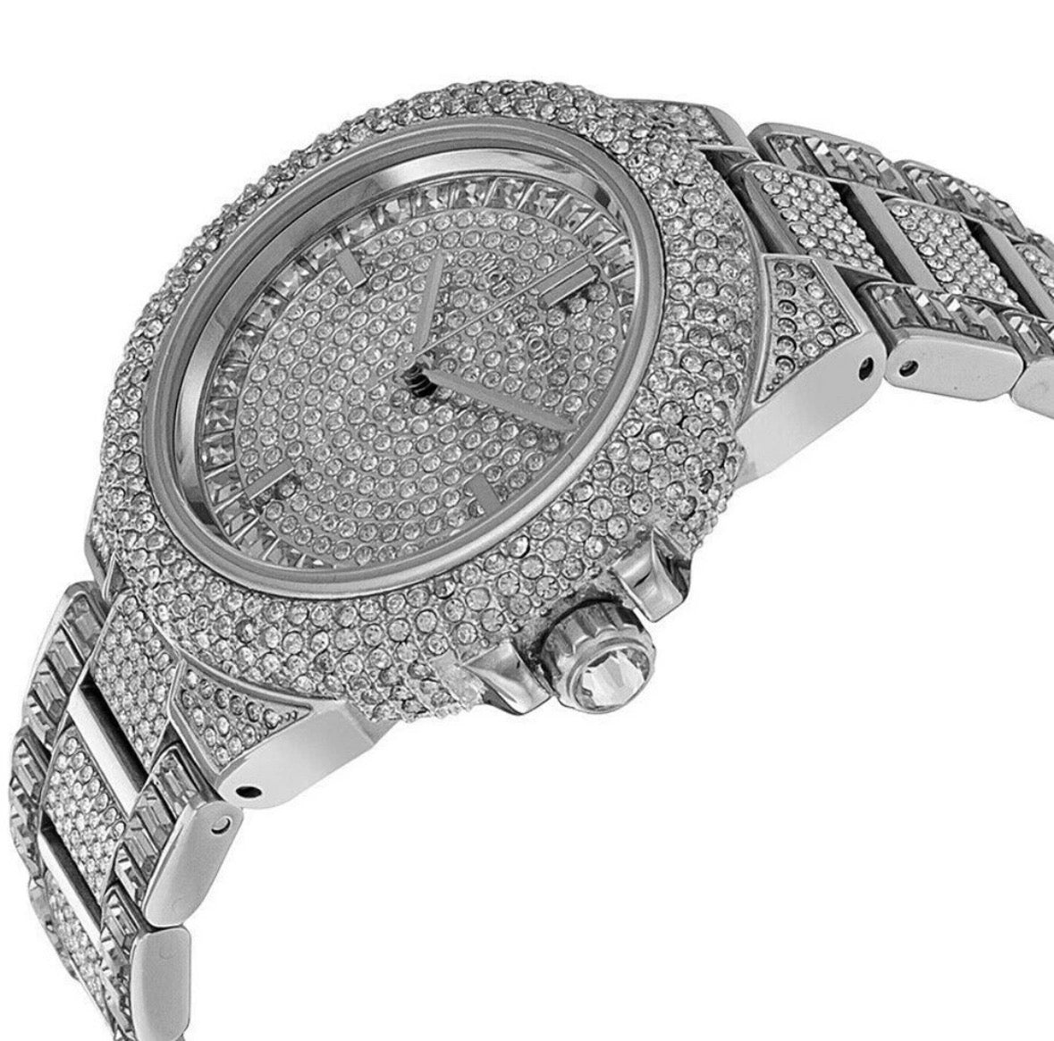 New MICHAEL KORS MK5869 Camille Silver Strap & Dial Crystal Womens Watch 43mm