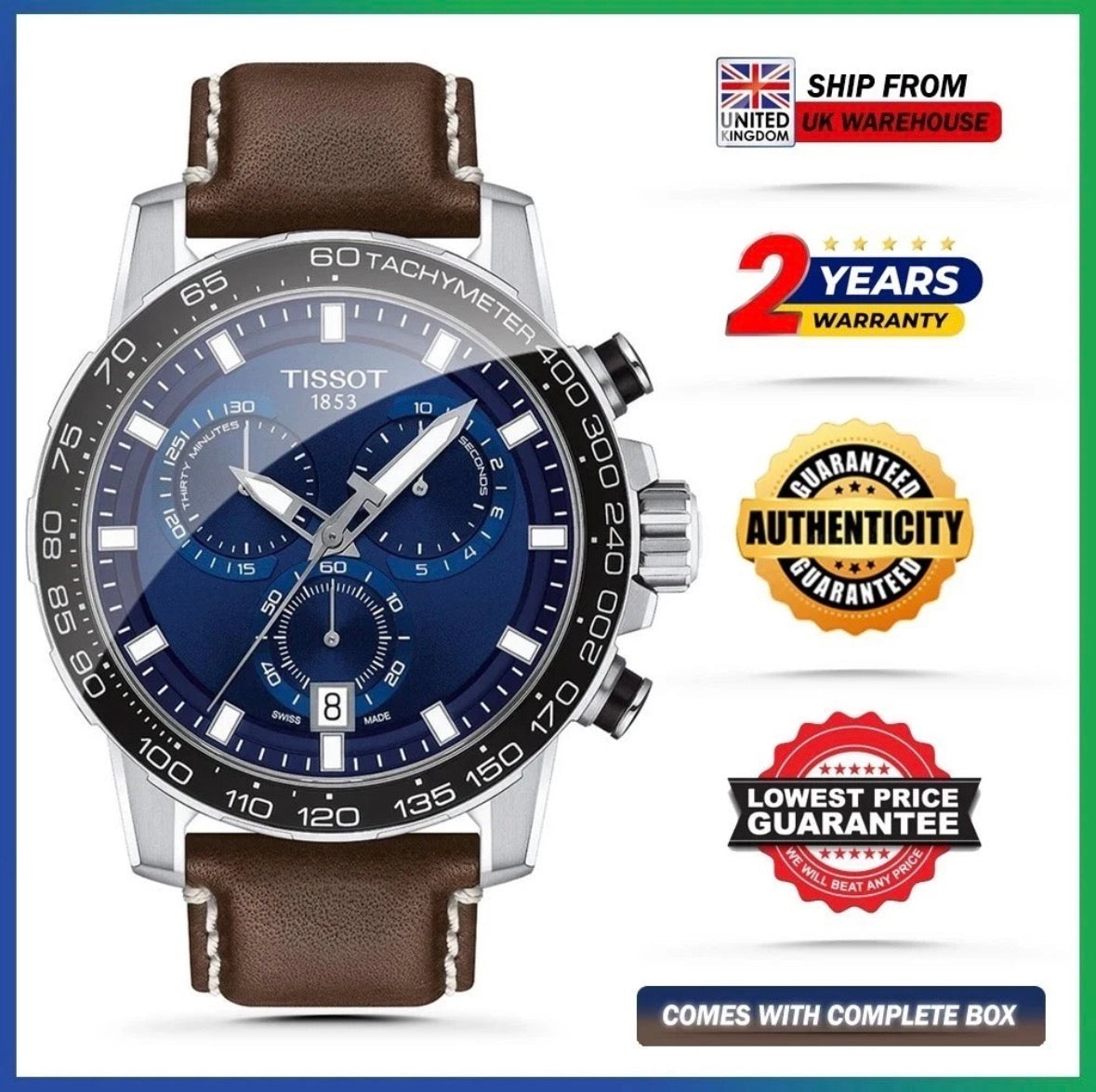 TISSOT Supersport T125.617.16.041.00 Chrono Blue Dial Leather Strap Mens Watch