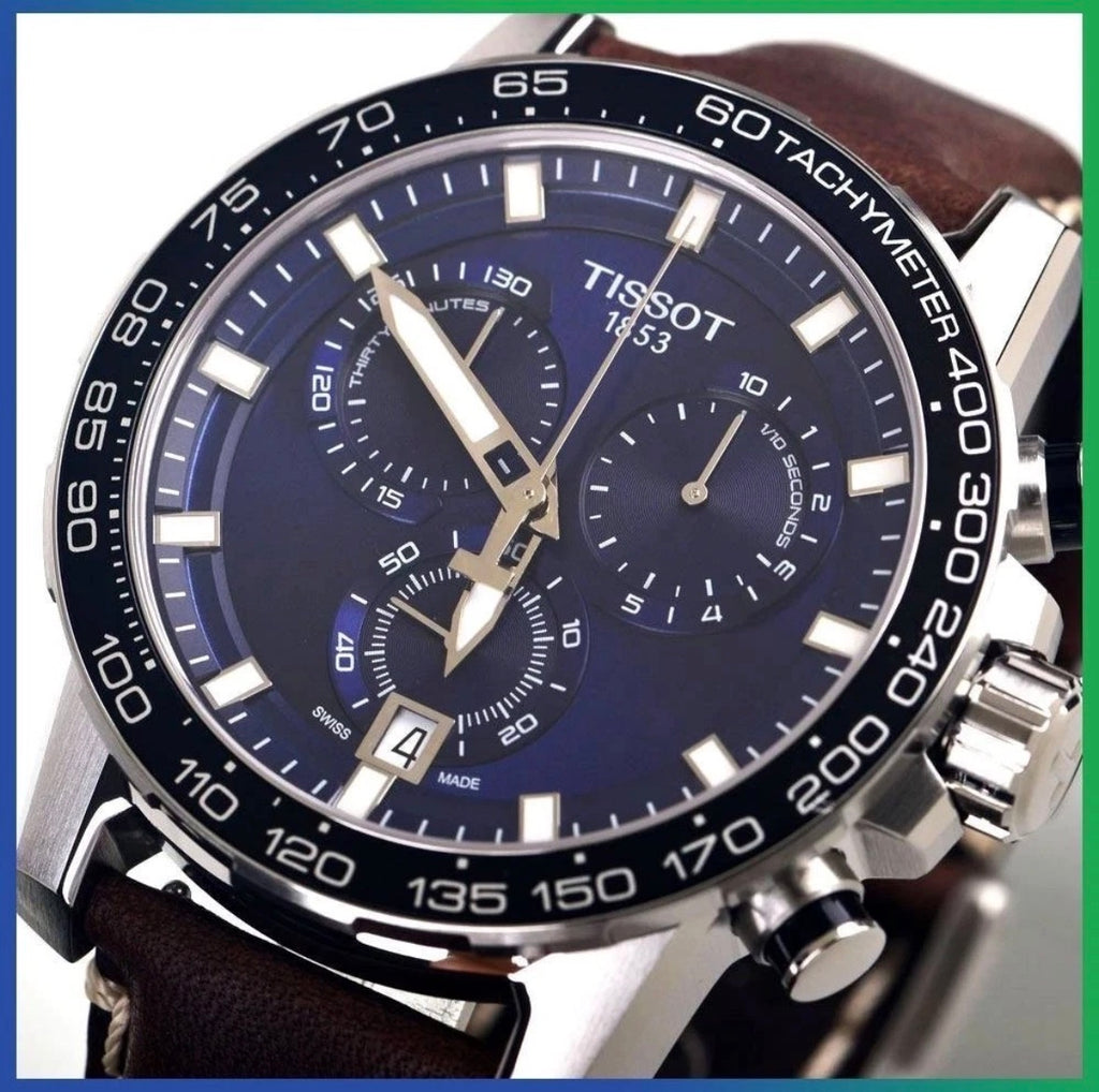 TISSOT Supersport T125.617.16.041.00 Chrono Blue Dial Leather Strap Mens Watch