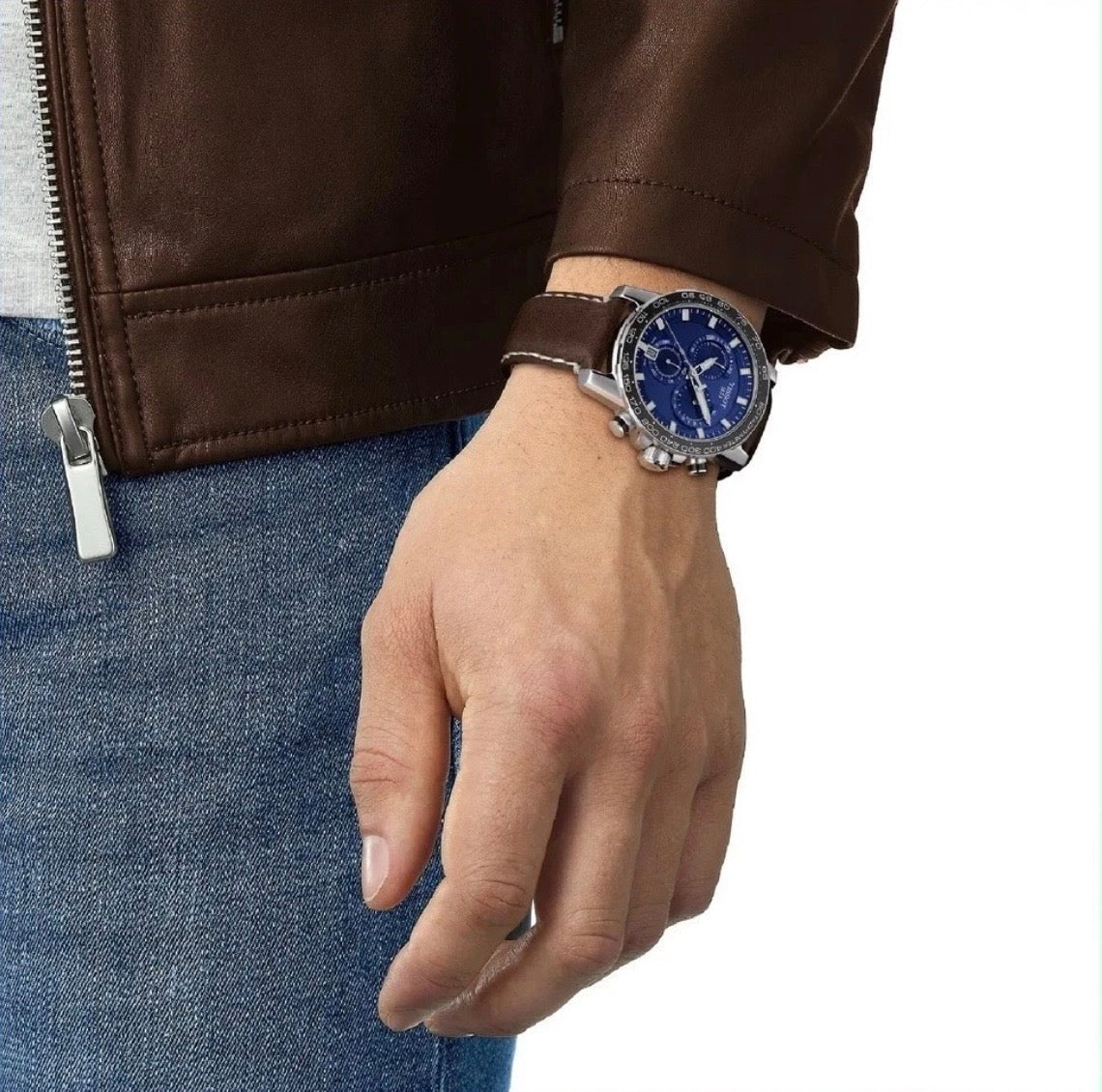 TISSOT Supersport T125.617.16.041.00 Chrono Blue Dial Leather Strap Mens Watch