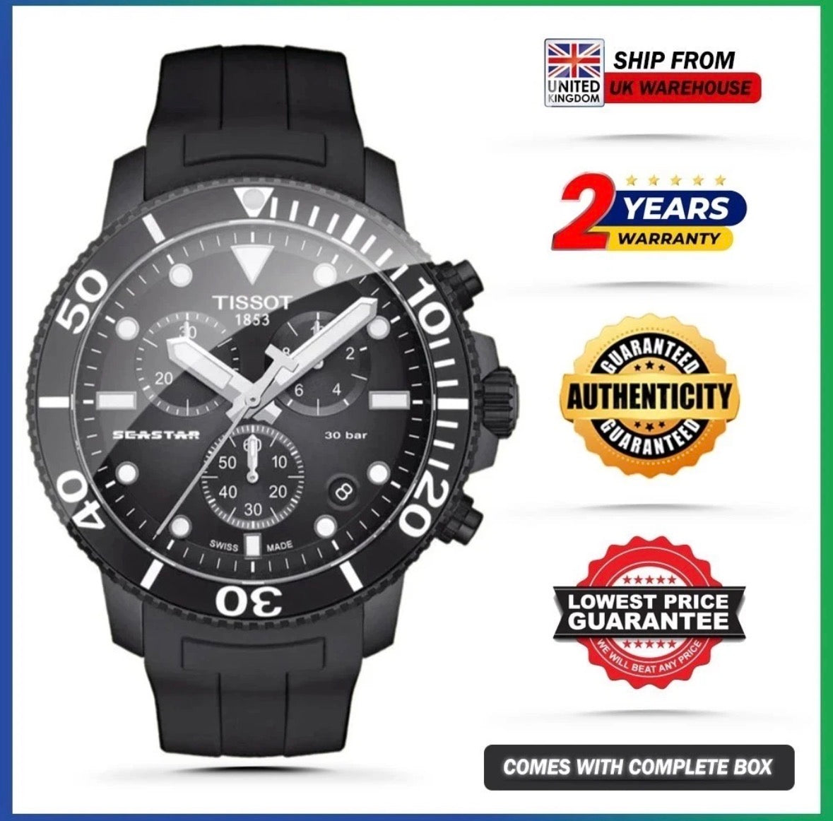 TISSOT Seastar 1000 T120.417.37.051.02 Chrono Black Rubber Strap 46mm Mens Watch