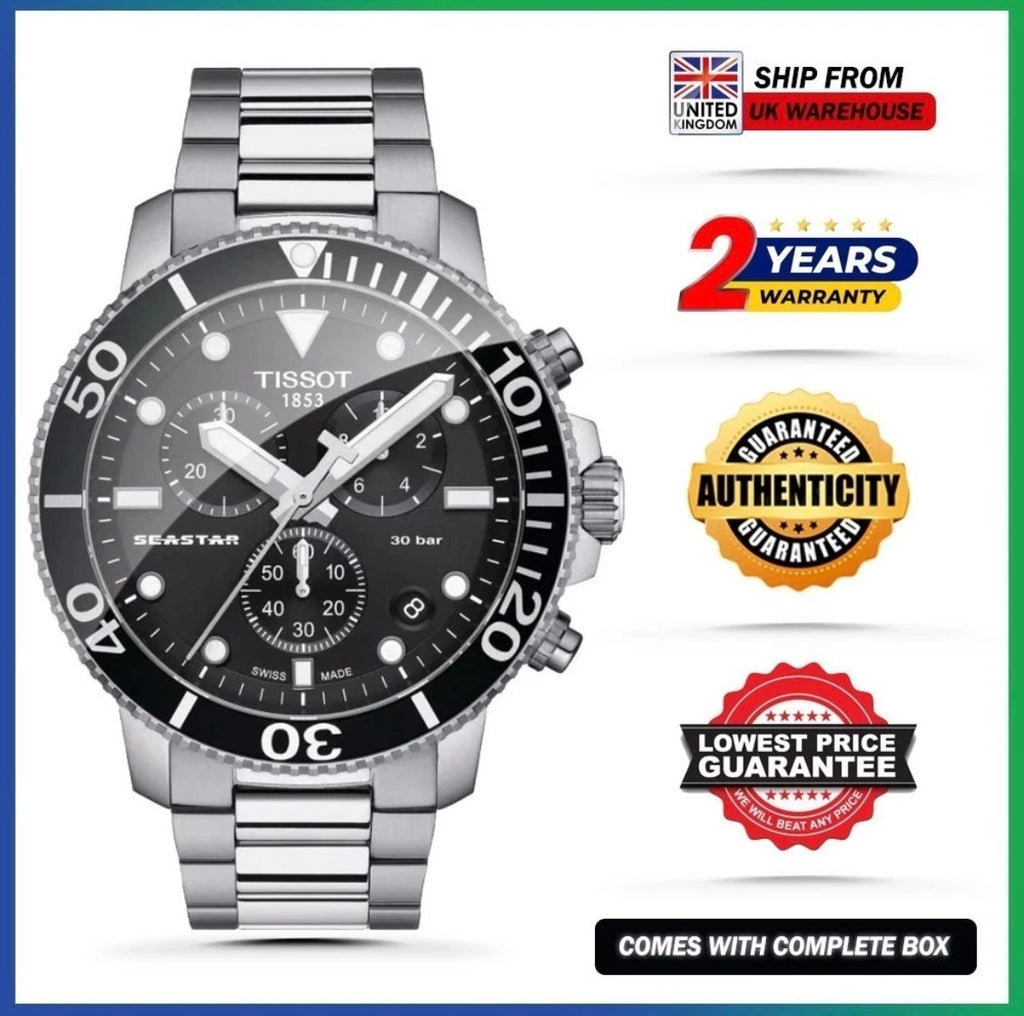 TISSOT Seastar 1000 T120.417.11.051.00 Silver Strap Black Dial Chrono Mens Watch
