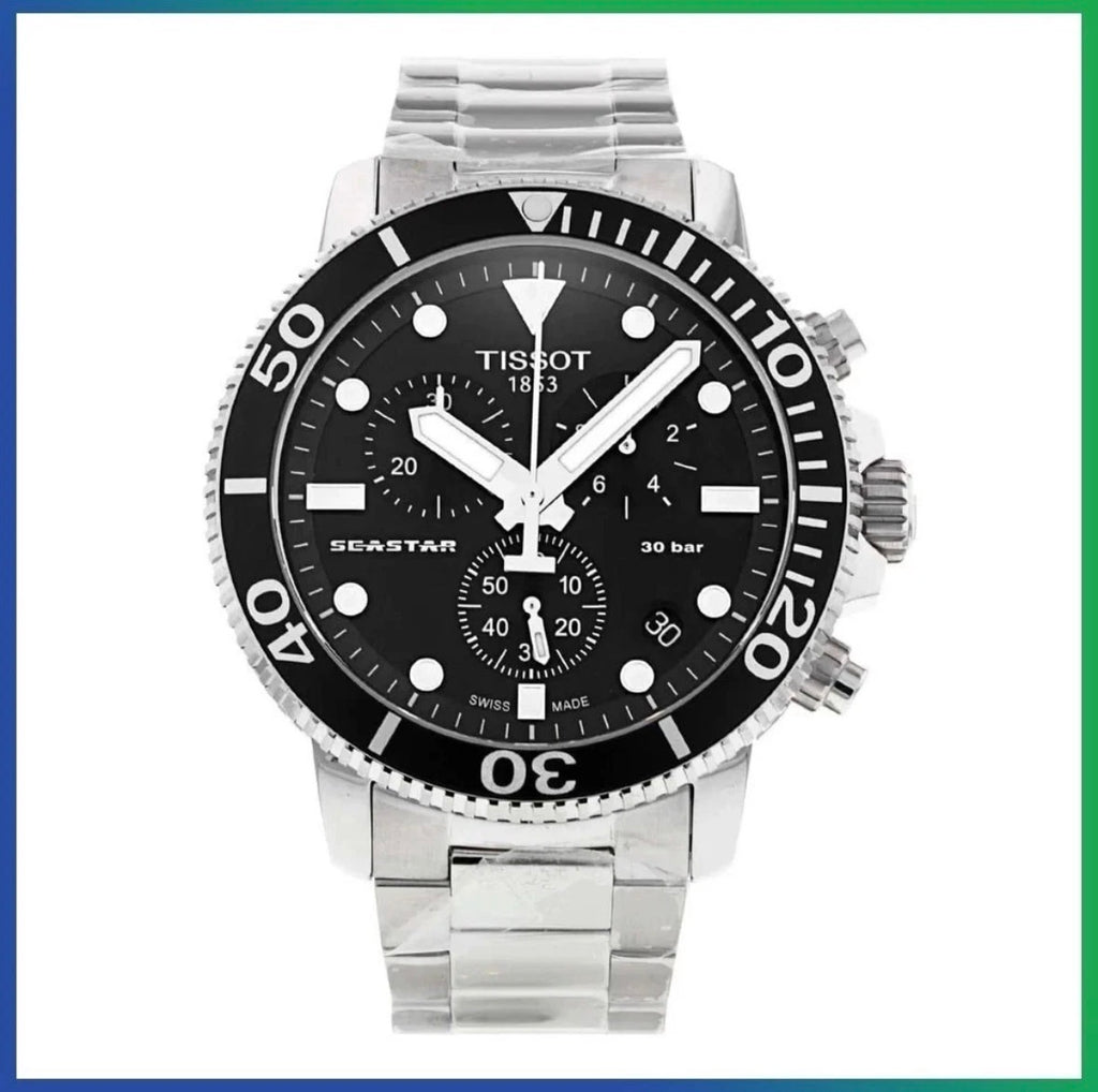 TISSOT Seastar 1000 T120.417.11.051.00 Silver Strap Black Dial Chrono Mens Watch