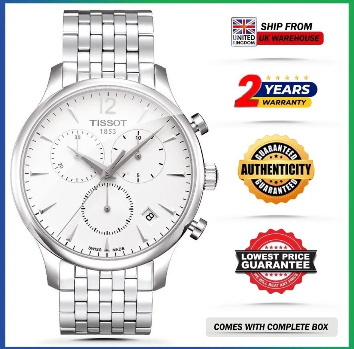TISSOT T-Classic T063.617.11.037.00 Chronograph Silver Steel Strap Men's Watch