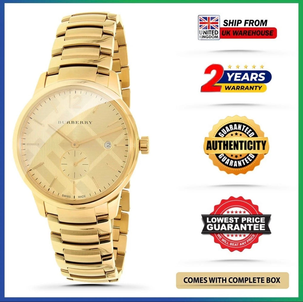 New BURBERRY The Classic BU10006 Yellow Gold Steel Strap Chrono Mens Watch 40mm