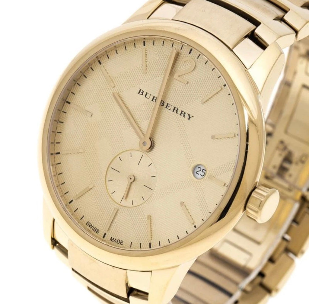 New BURBERRY The Classic BU10006 Yellow Gold Steel Strap Chrono Mens Watch 40mm
