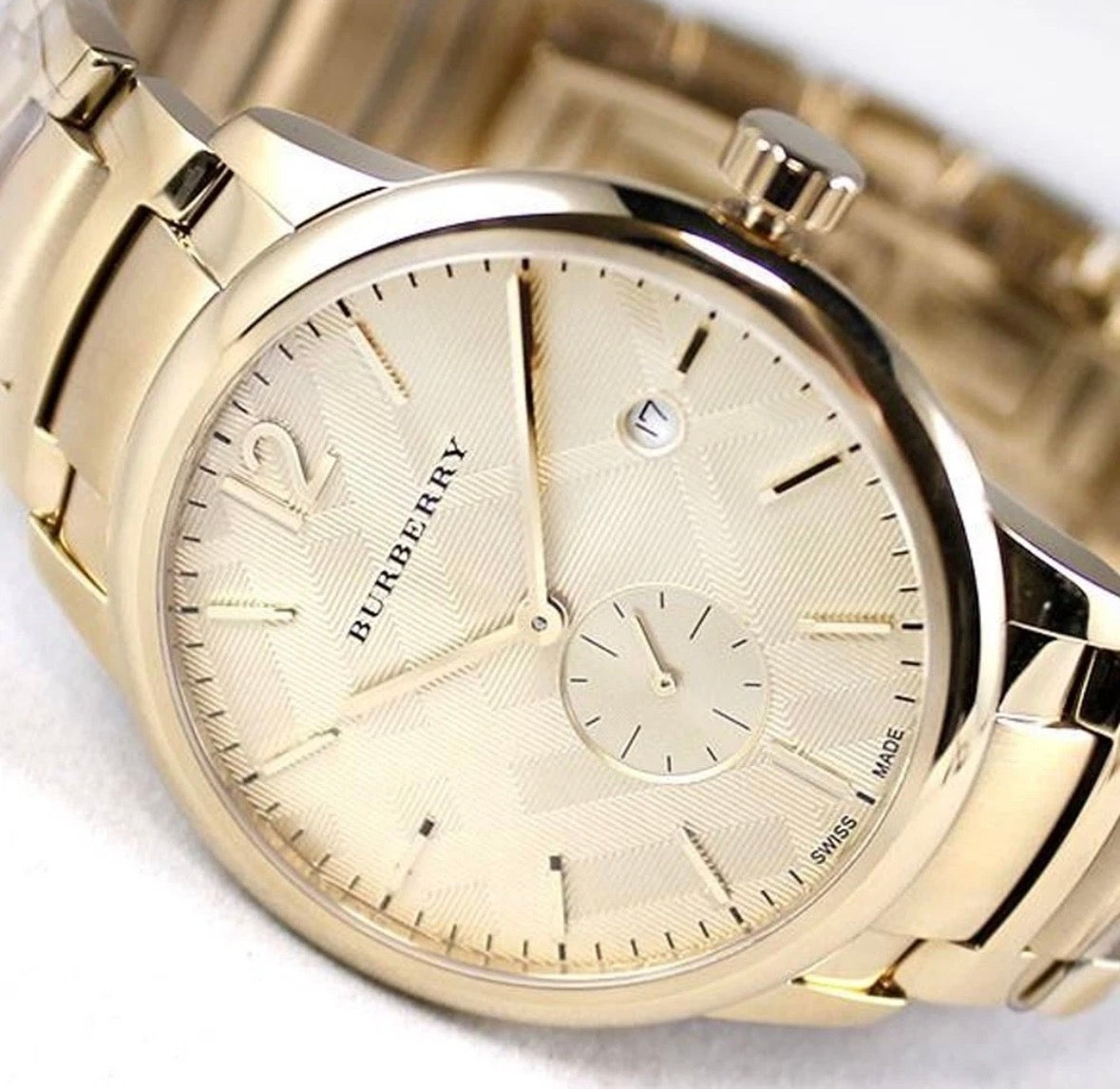 New BURBERRY The Classic BU10006 Yellow Gold Steel Strap Chrono Mens Watch 40mm