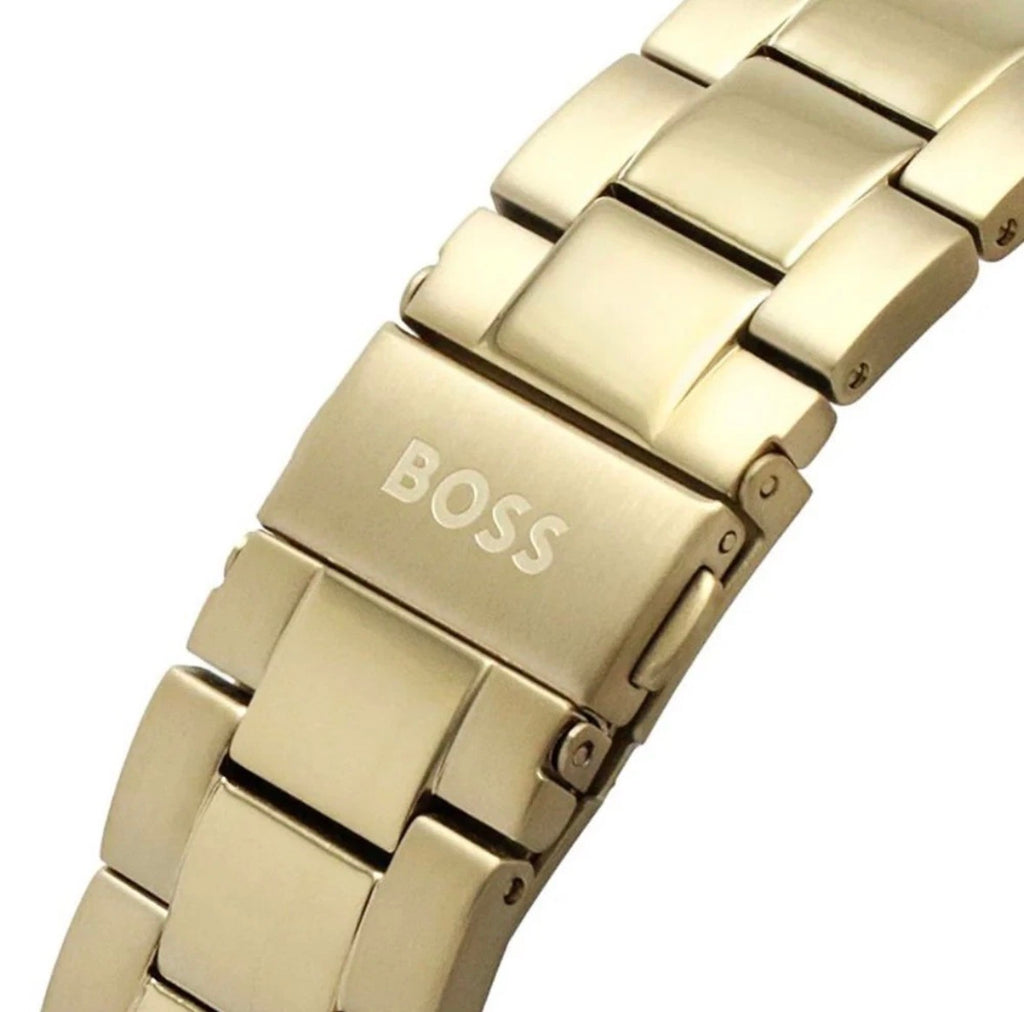 New HUGO BOSS HB1513340 Ikon Gold Strap Blue Dial Chronograph Mens Watch 44mm