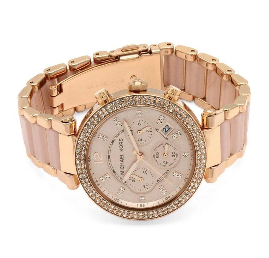MICHAEL KORS MK5896 Parker Rose Gold Stainless Chrono Ladies Womens Watch 39mm