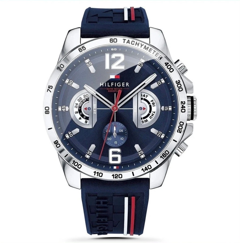 TOMMY HILFIGER TH1791476 BLUE DIAL & RUBBER STRAP MENS WATCH 46MM