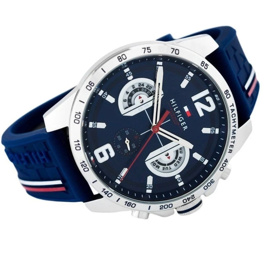 TOMMY HILFIGER TH1791476 BLUE DIAL & RUBBER STRAP MENS WATCH 46MM