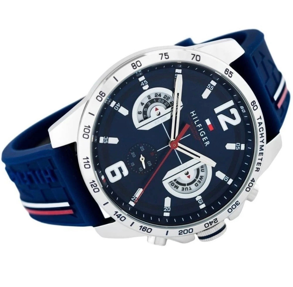 TOMMY HILFIGER TH1791476 BLUE DIAL & RUBBER STRAP MENS WATCH 46MM