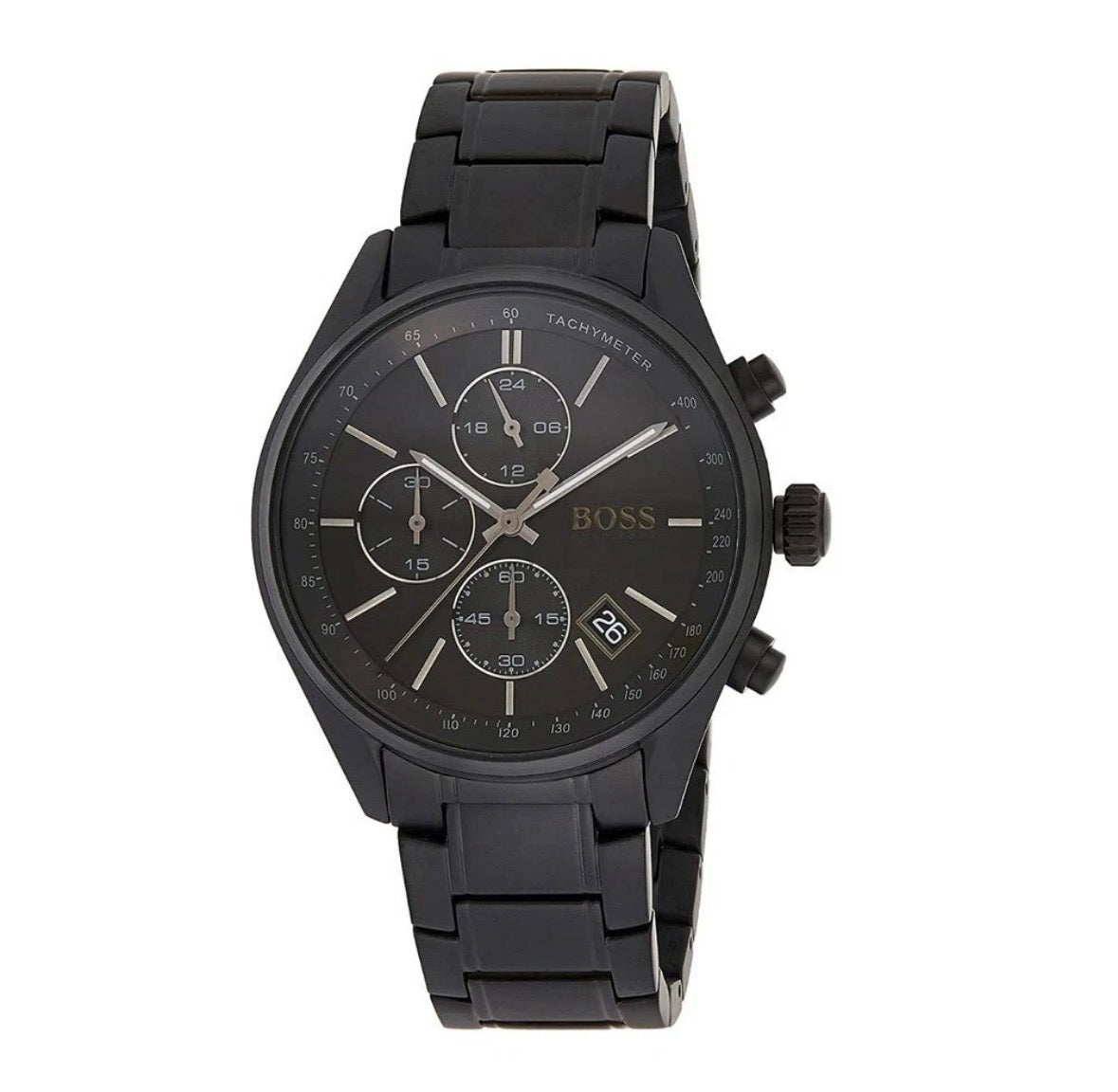 HUGO BOSS HB1513676 Grand Prix Black Dial Stainless Chronograph Mens Watch 44mm