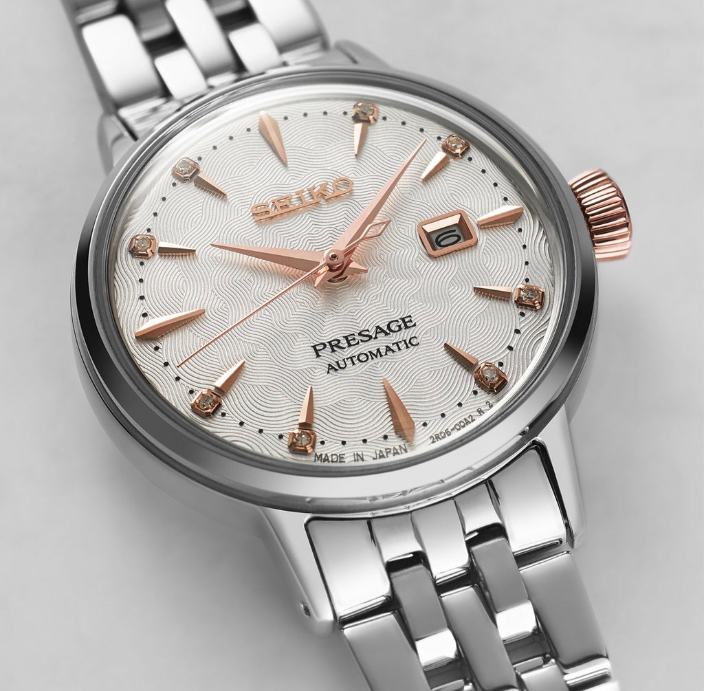 Seiko Presage Cocktail Time 'Clover Club' Diamond Twist Ladies 30mm Watch SRE009J1