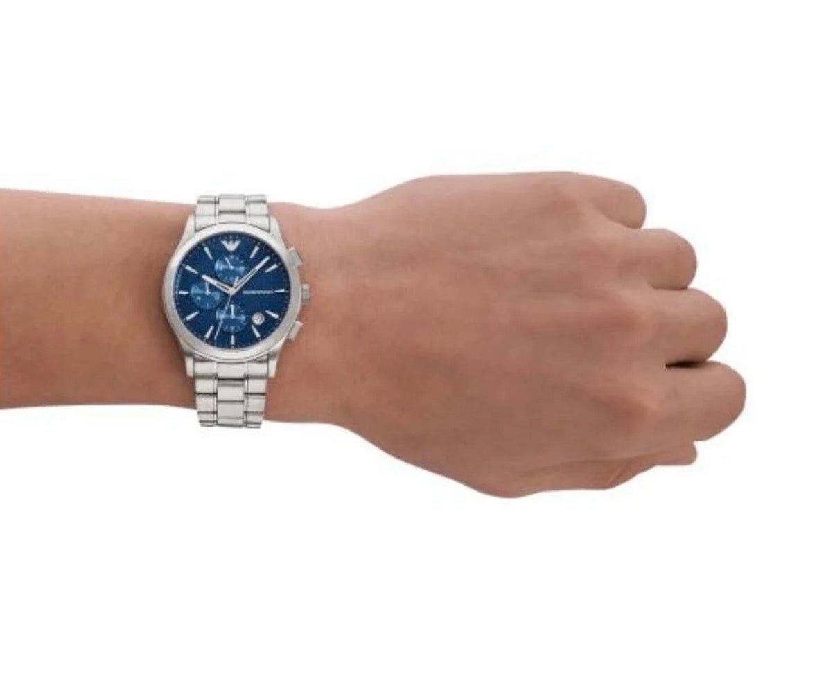 Emporio Armani AR1158 Men’s Chronograph Watch – Blue Dial & Silver Stainless Steel Bracelet - TIMEWORTH UKTIMEWORTH UK