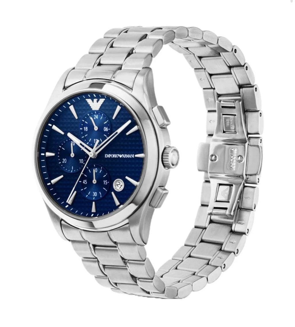Emporio Armani AR1158 Men’s Chronograph Watch – Blue Dial & Silver Stainless Steel Bracelet - TIMEWORTH UKTIMEWORTH UK