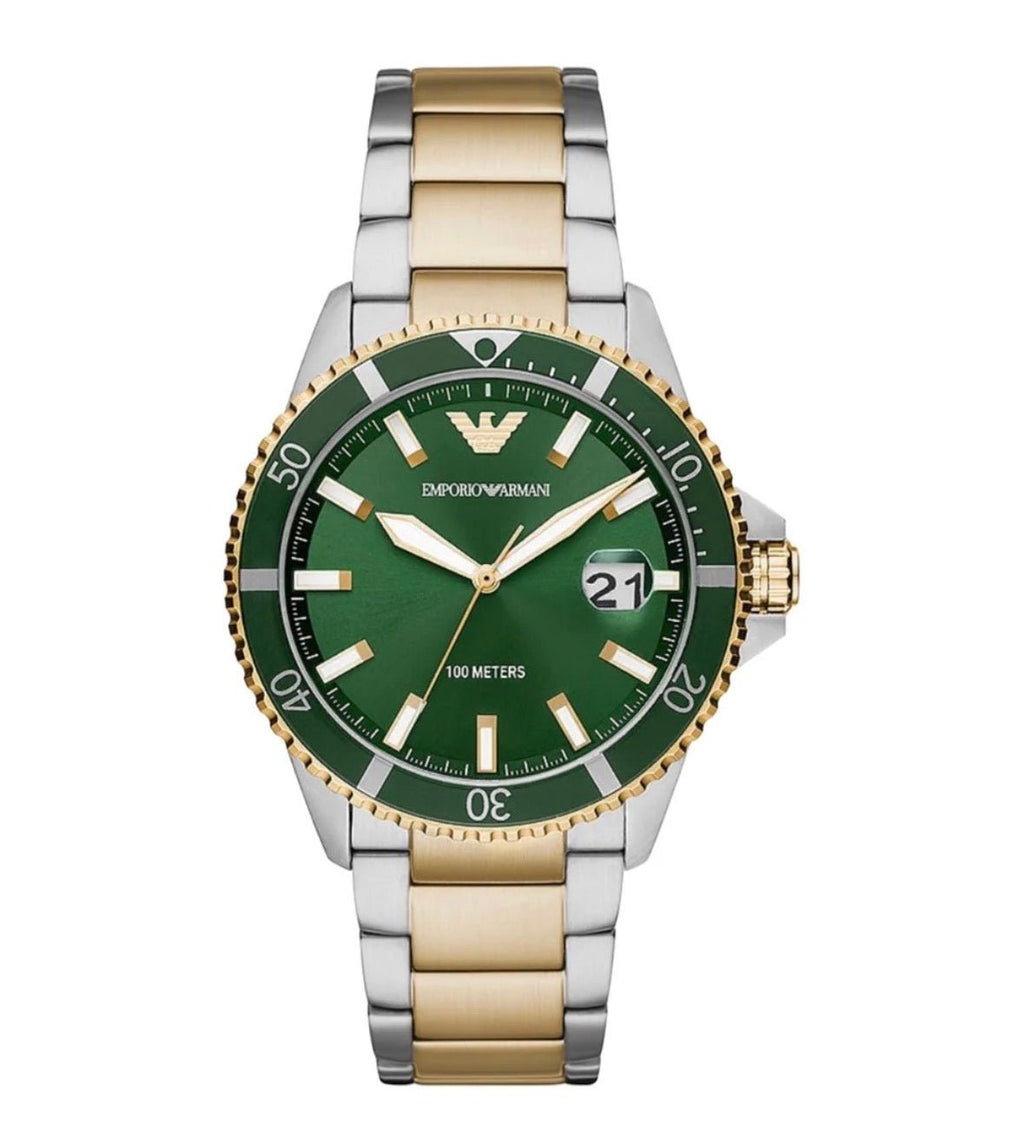 Emporio Armani AR80063 Men’s Green Dial Two-Tone Stainless Steel Watch - TIMEWORTH UKTIMEWORTH UK