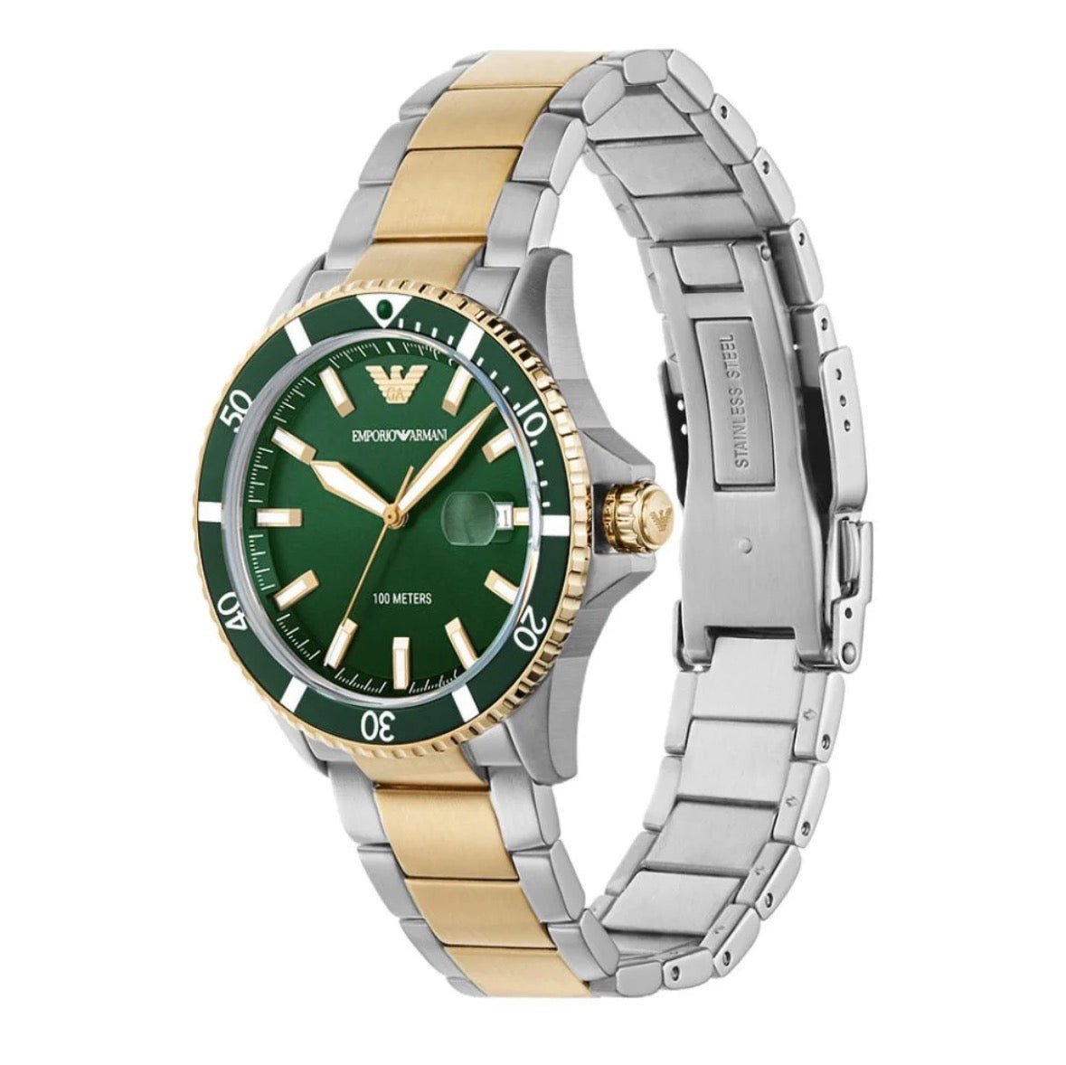 Emporio Armani AR80063 Men’s Green Dial Two-Tone Stainless Steel Watch - TIMEWORTH UKTIMEWORTH UK