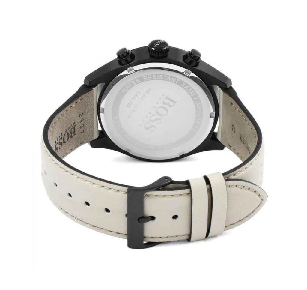 HUGO BOSS Grand Prix HB1513562 Beige Leather Black Dial Chrono Mens Watch 44mm - TIMEWORTH UKhugo boss