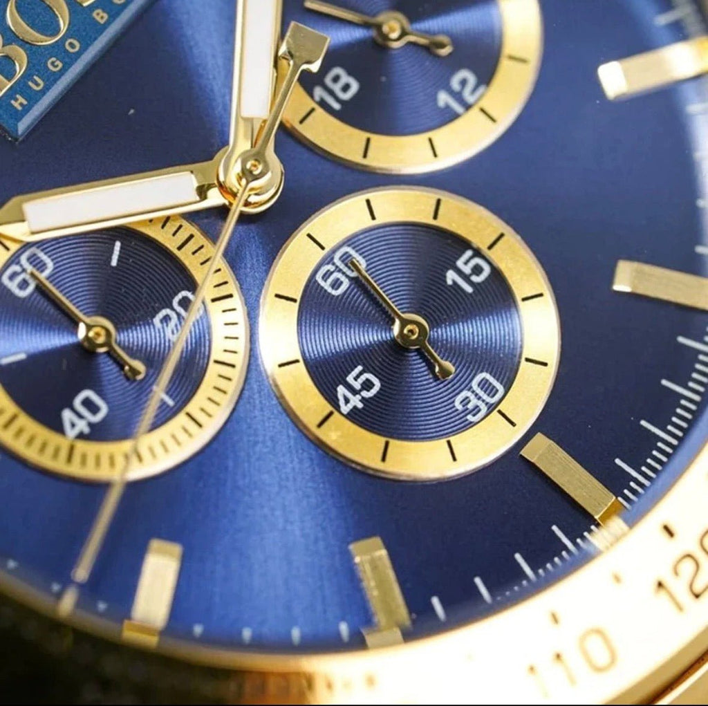 HUGO BOSS HB1513340 Ikon Gold Strap Blue Dial Chronograph Mens Watch 44mm - TIMEWORTH UKhugo boss