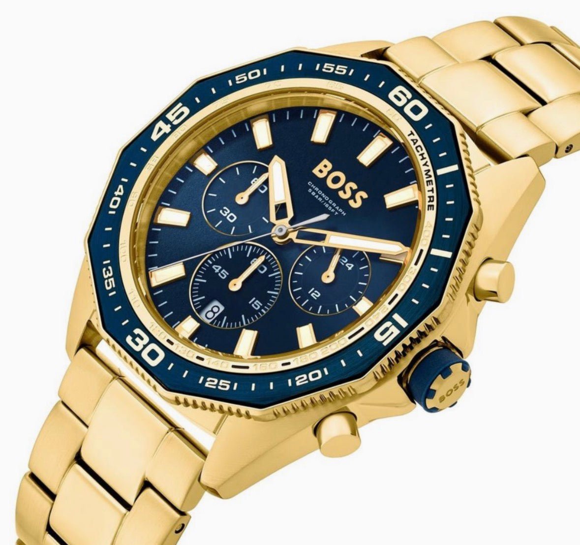 HUGO BOSS HB1513973 Energy Chrono Gold Stainless Steel Blue Dial Mens Watch 44mm - TIMEWORTH UKhugo boss