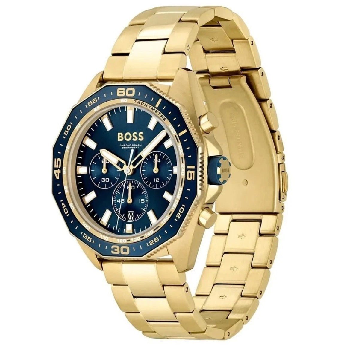 HUGO BOSS HB1513973 Energy Chrono Gold Stainless Steel Blue Dial Mens Watch 44mm - TIMEWORTH UKhugo boss