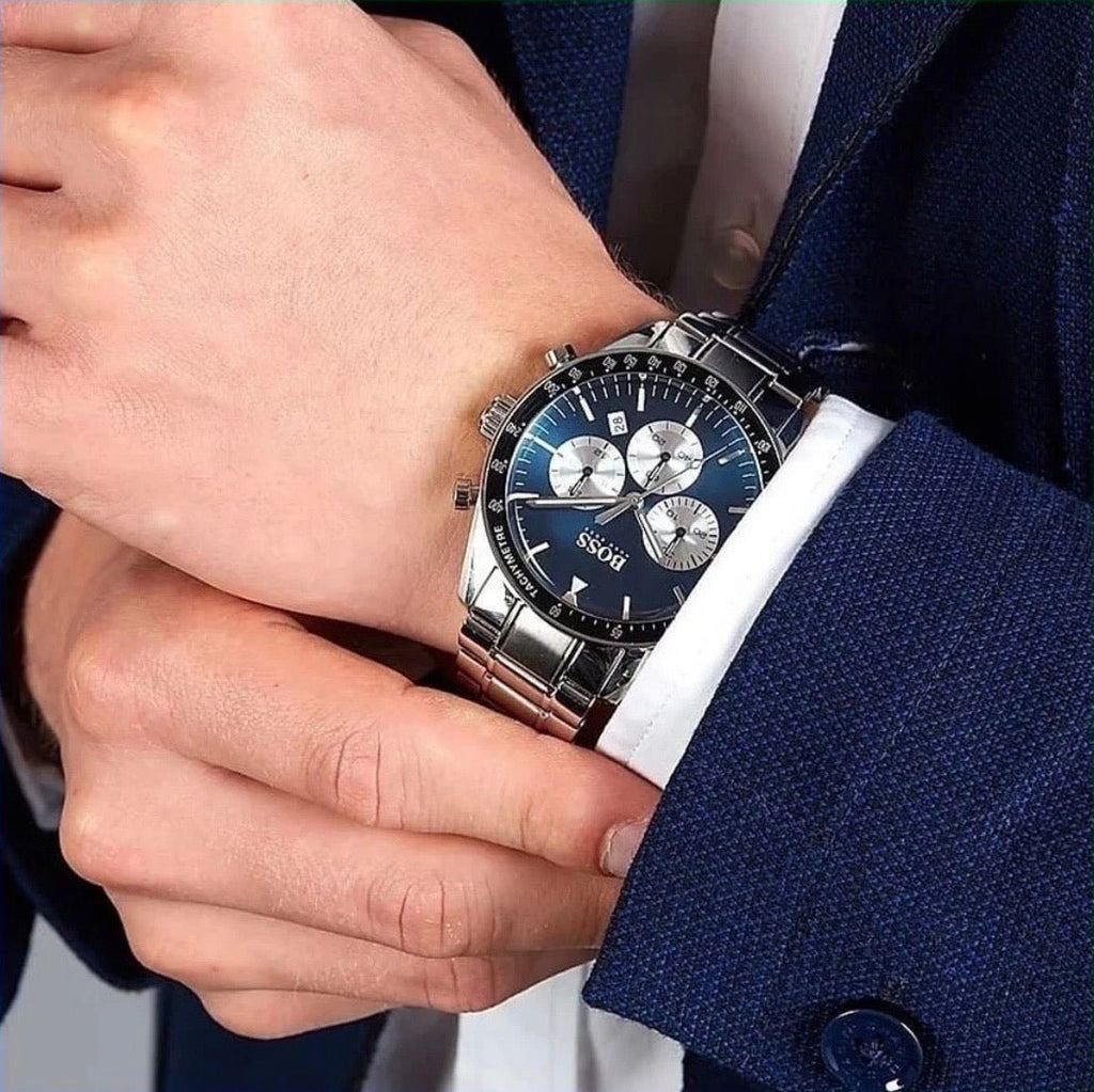 HUGO BOSS Trophy HB1513630 Blue Dial Silver Steel Strap Chrono Men's Watch 44mm Virtual Concept (56225) Business - TIMEWORTH UKhugo boss