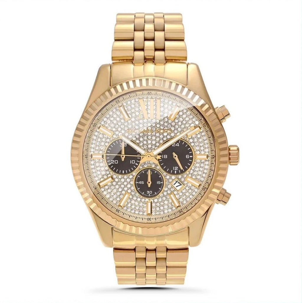 MICHAEL KORS Lexington MK8494 Crystal Gold Mens Fashion Wrist Watch 45mm - TIMEWORTH UKMicheal Kors