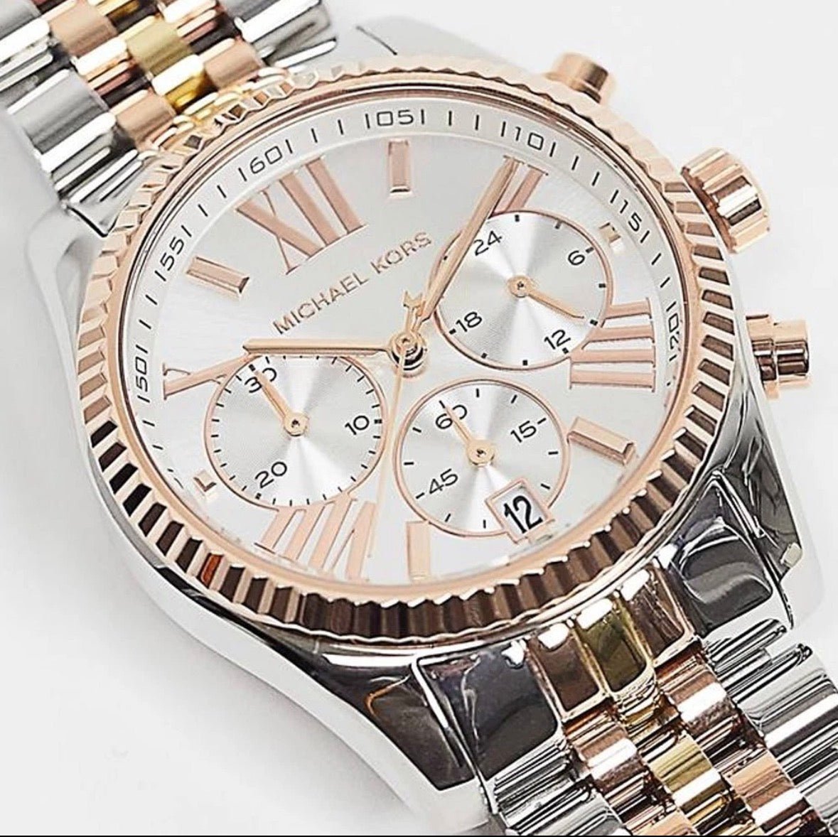 MICHAEL KORS MK5735 Lexington Tricolor Rose Gold Silver Gold Womens Watch 38mm - TIMEWORTH UKMicheal Kors