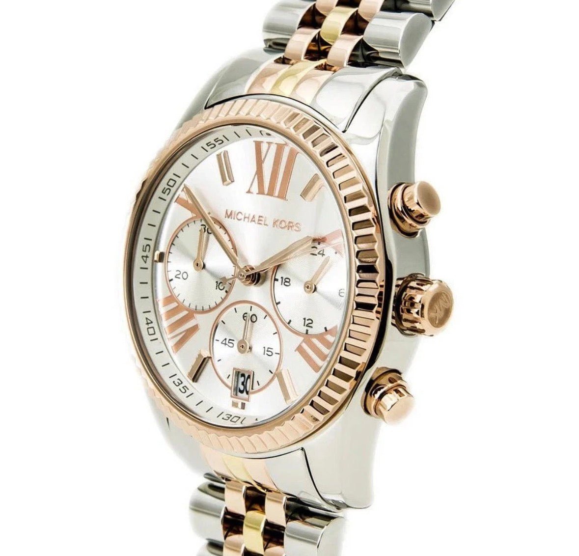 MICHAEL KORS MK5735 Lexington Tricolor Rose Gold Silver Gold Womens Watch 38mm - TIMEWORTH UKMicheal Kors