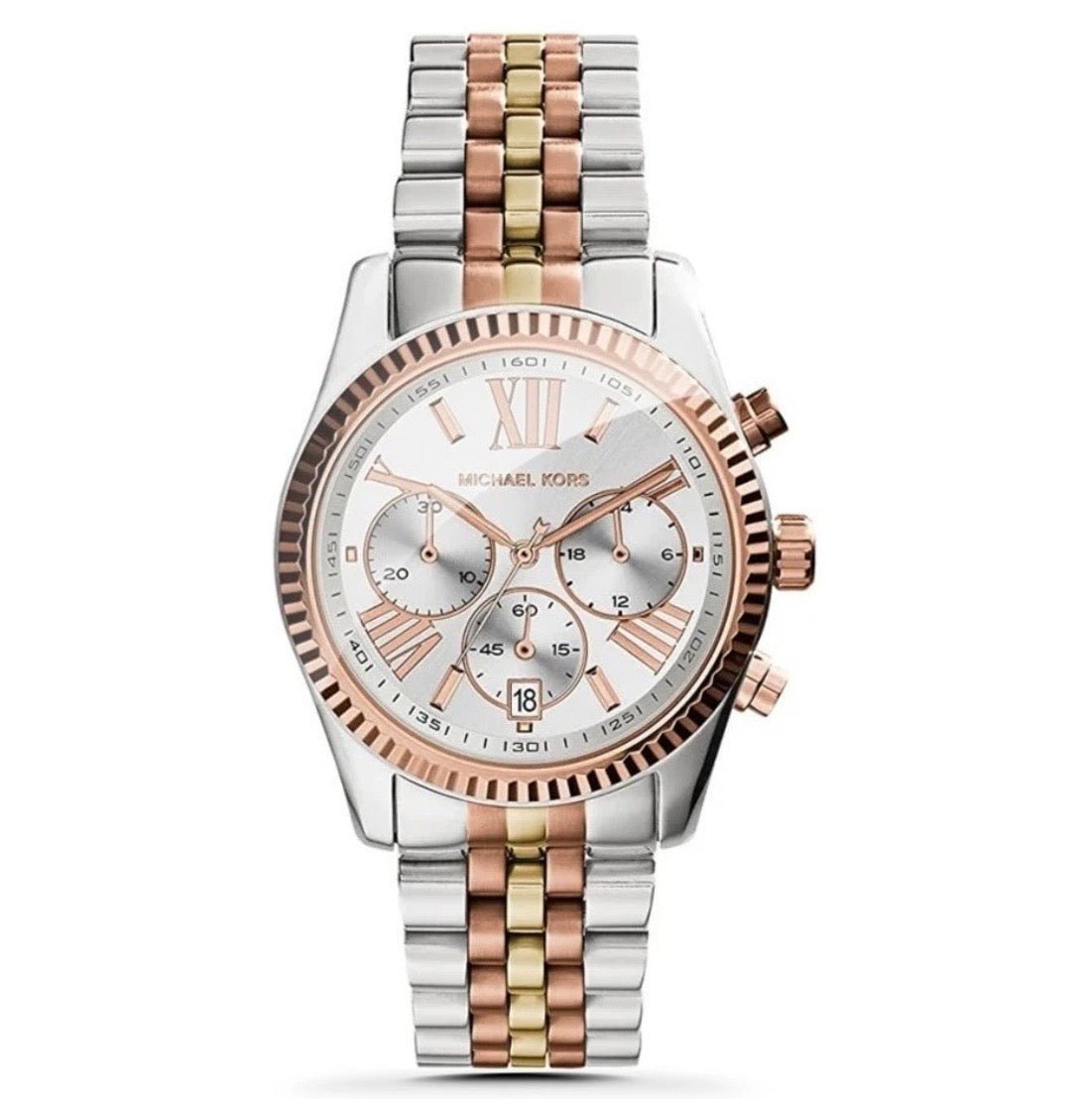 MICHAEL KORS MK5735 Lexington Tricolor Rose Gold Silver Gold Womens Watch 38mm - TIMEWORTH UKMicheal Kors