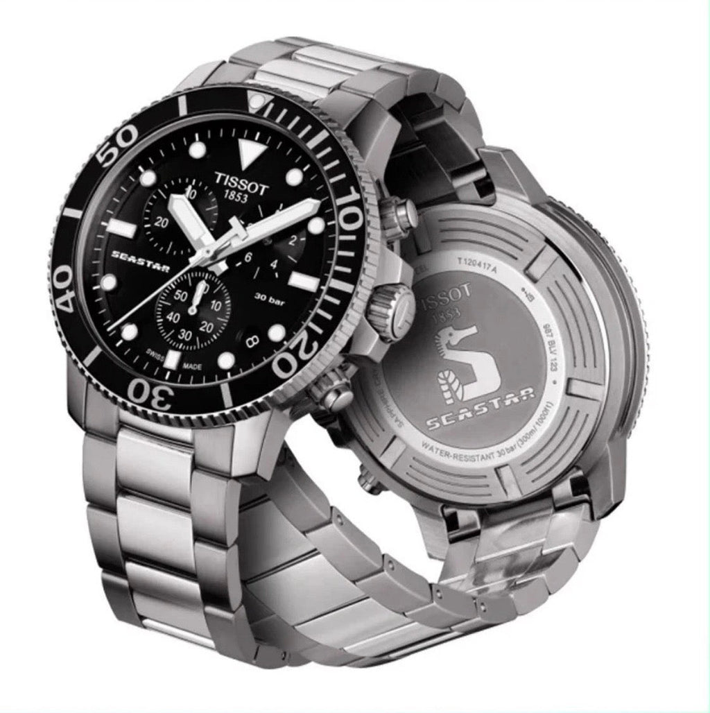 TISSOT Seastar 1000 T120.417.11.051.00 Silver Strap Black Dial Chrono Mens Watch - TIMEWORTH UKTISSOT