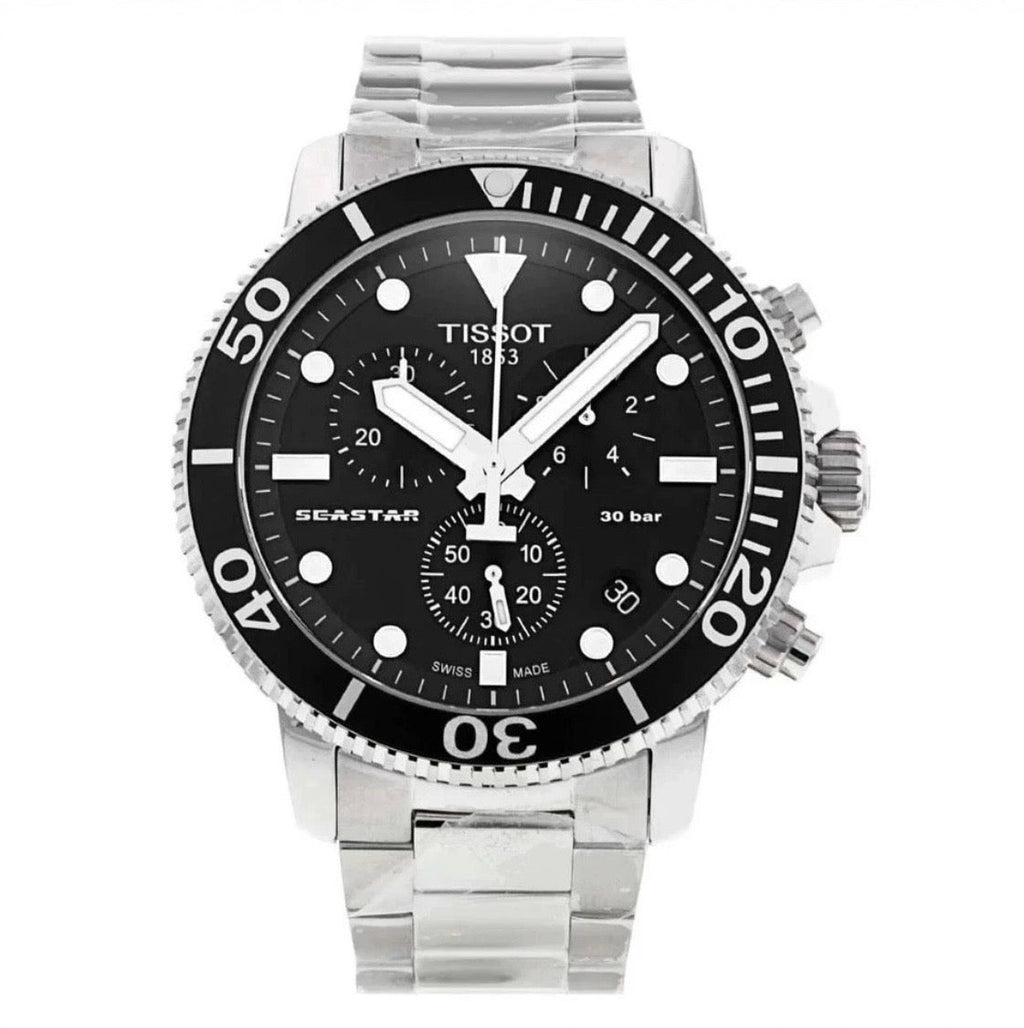 TISSOT Seastar 1000 T120.417.11.051.00 Silver Strap Black Dial Chrono Mens Watch - TIMEWORTH UKTISSOT