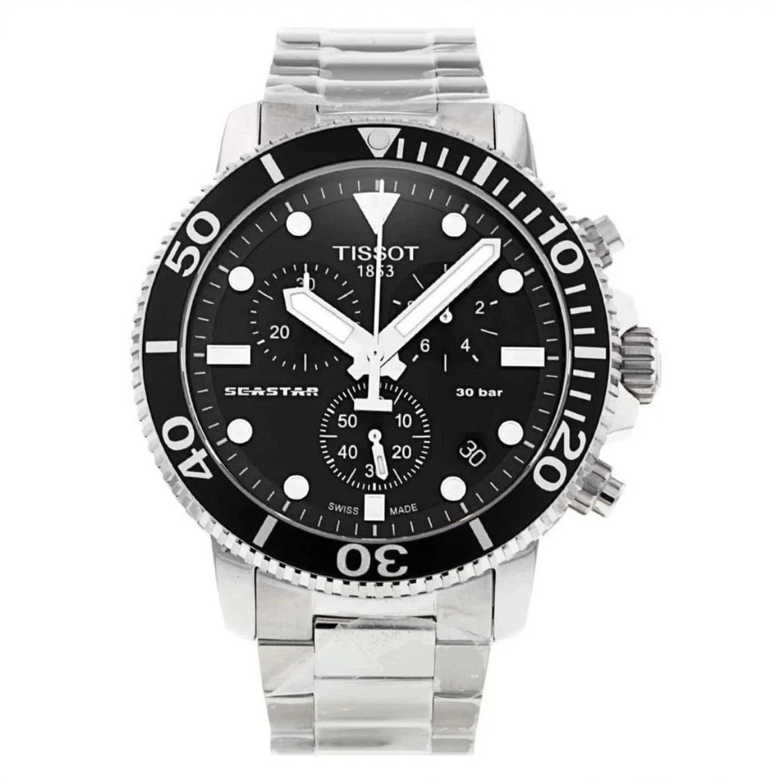 TISSOT Seastar 1000 T120.417.11.051.00 Silver Strap Black Dial Chrono Mens Watch - TIMEWORTH UKTISSOT