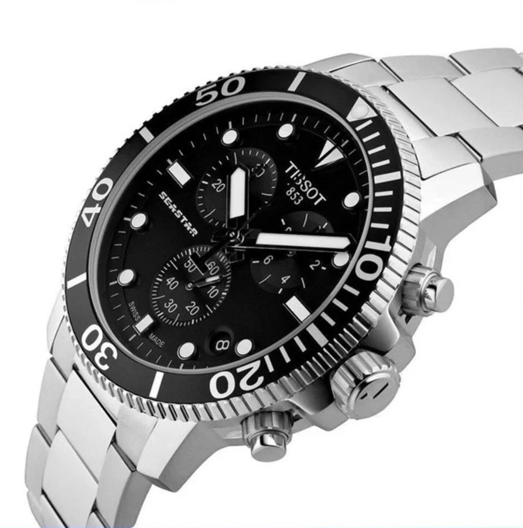 TISSOT Seastar 1000 T120.417.11.051.00 Silver Strap Black Dial Chrono Mens Watch - TIMEWORTH UKTISSOT
